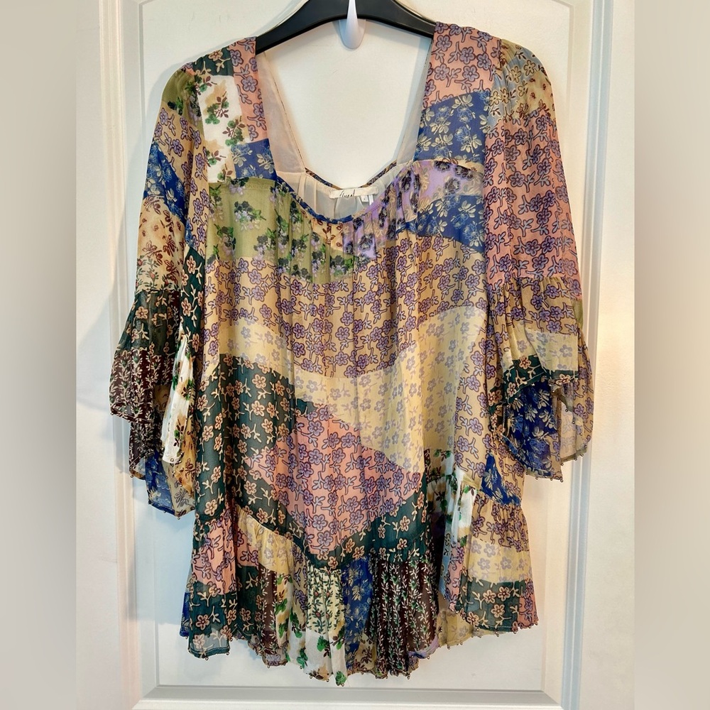 Anthropologie Floreat Boho Patchwork-Look Floral Print Top Size Small
